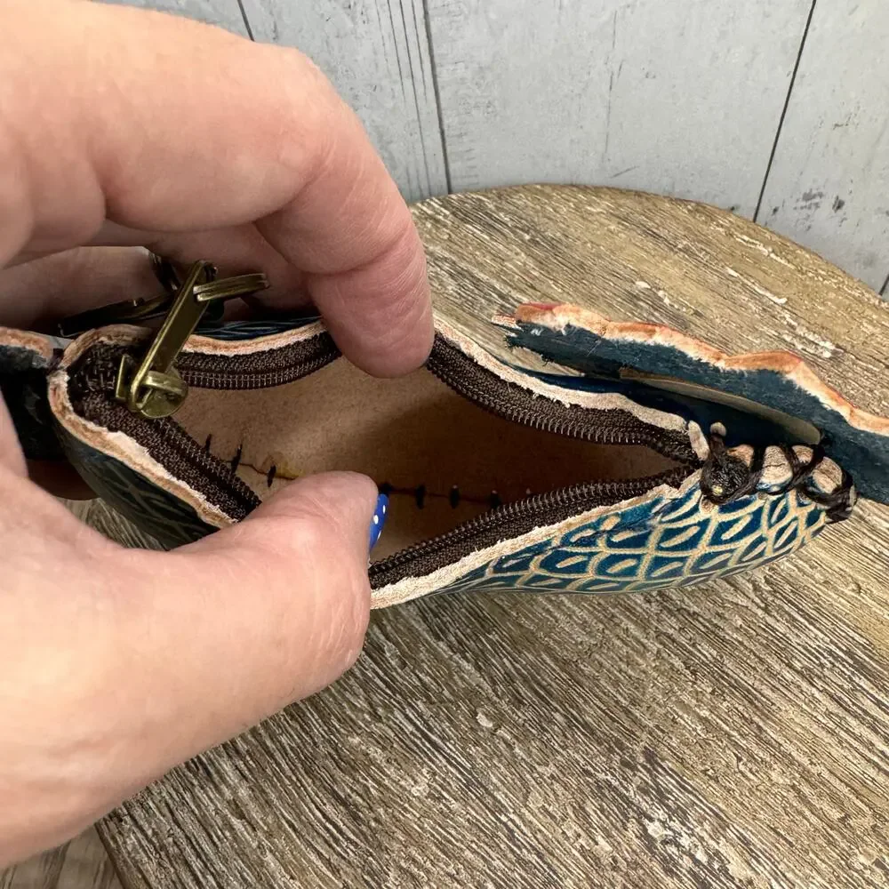 Genuine Leather Rooster Coin Purse Wristlet Chicken Hand Painted Leather NEW!
